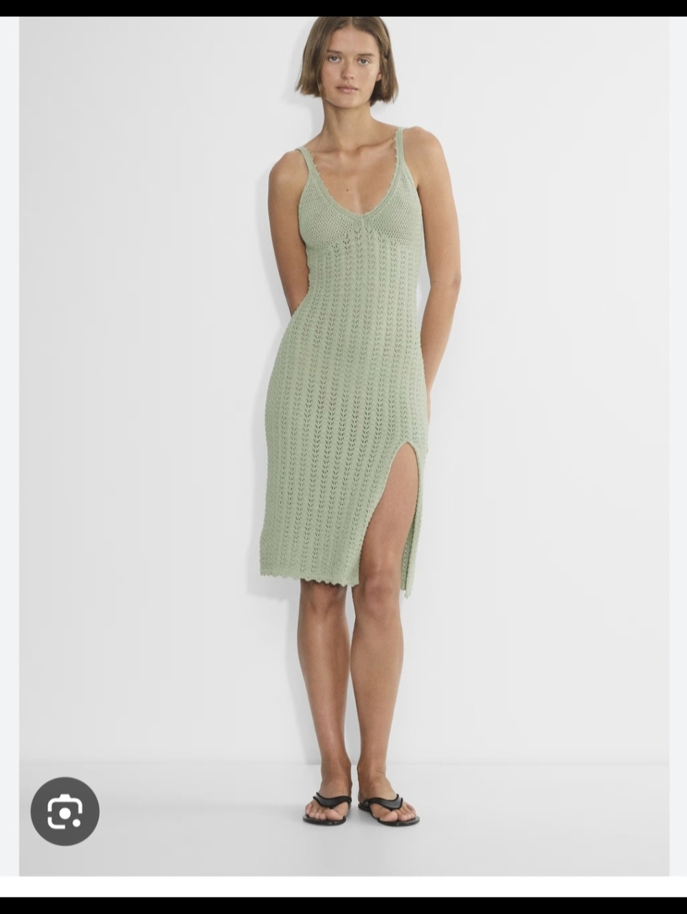 Aritzia Sage Green Crochet Midi Dress with Side Slit